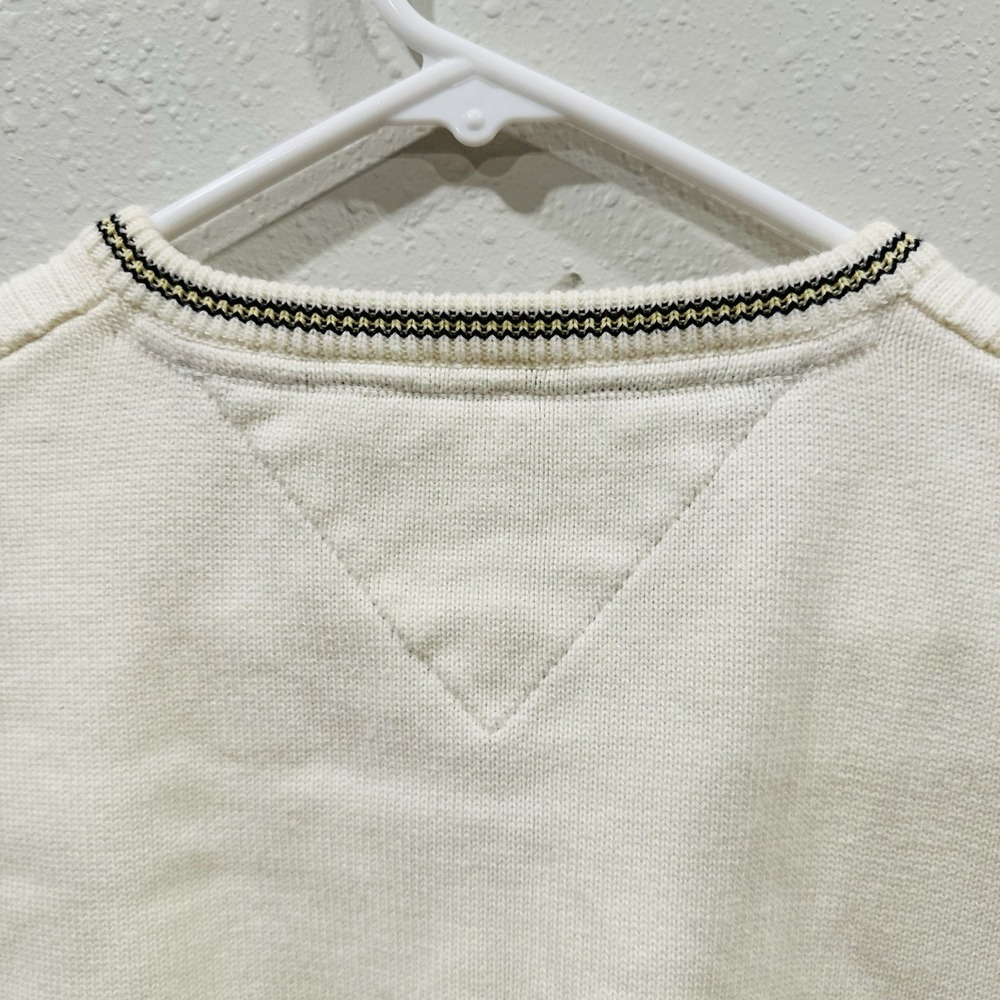 Vintage Tommy Hilfiger Golf Men V Neck Cable Knit Sweater Vest Cream szXL Preppy - Picture 8 of 14